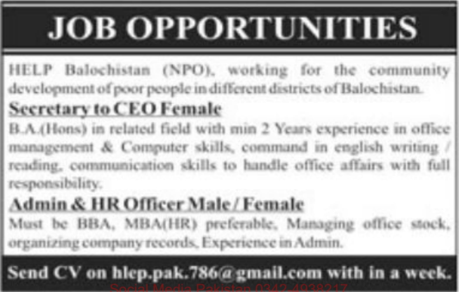 Latest jobs in NPO Balochistan 2023