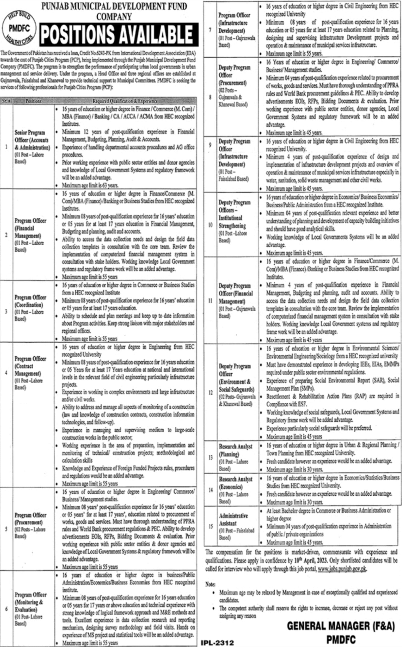 Latest jobs in Punjab Municipal Development Fund Company 2023
