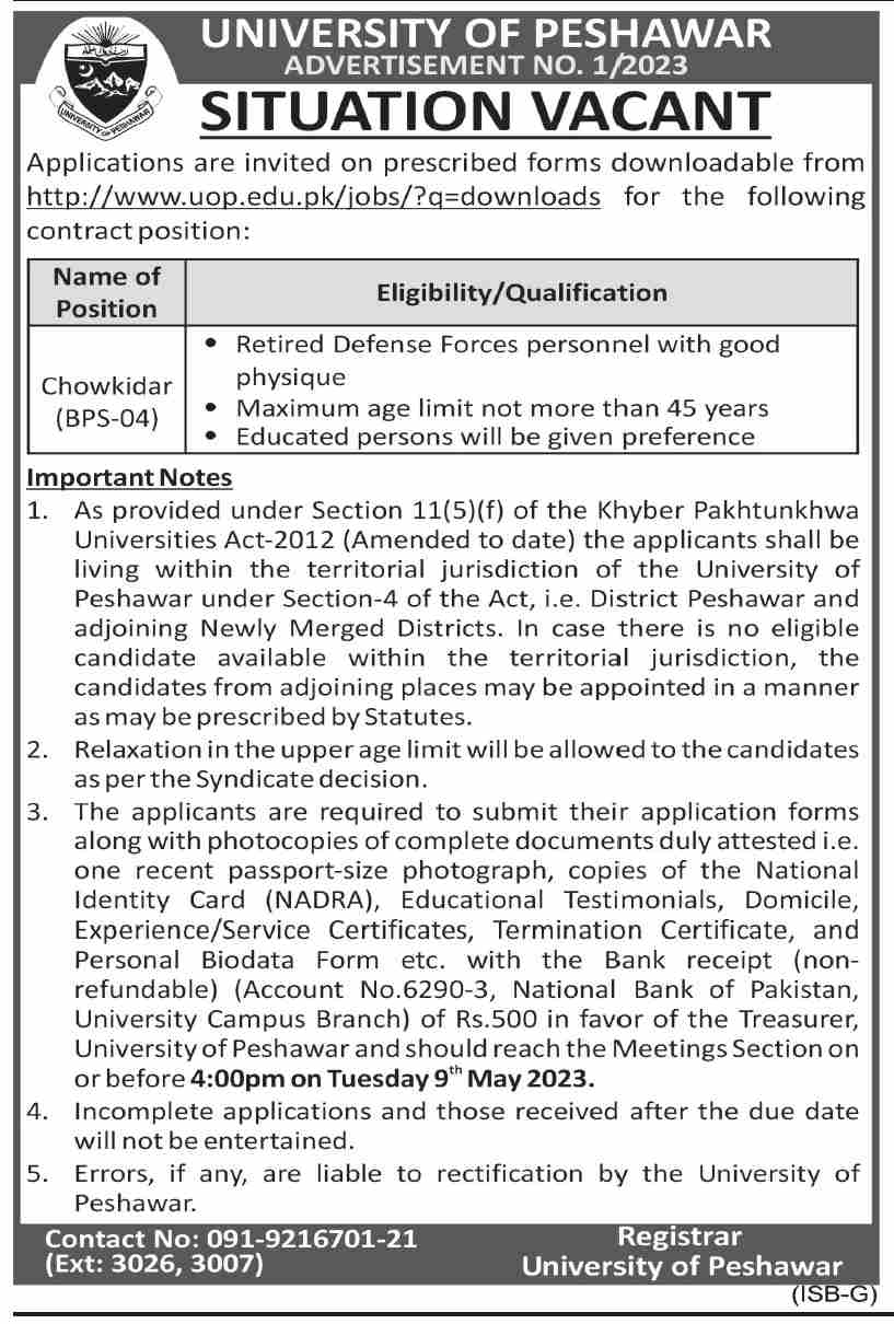 Jobs in University of Peshawar
