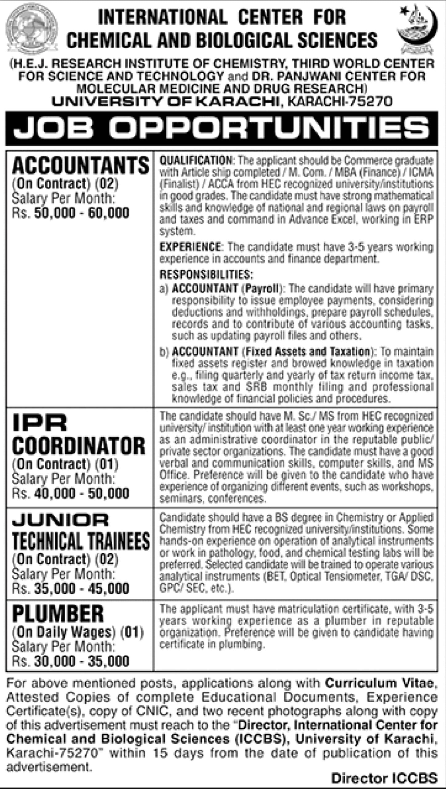 Latest jobs in International Center For Chemical And Biological Sciences 2023